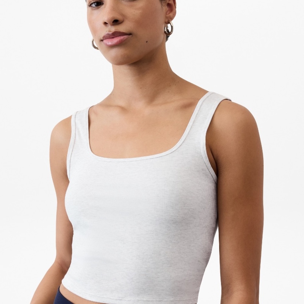 Athleta White Ribbed Square-Neck Crop Tank